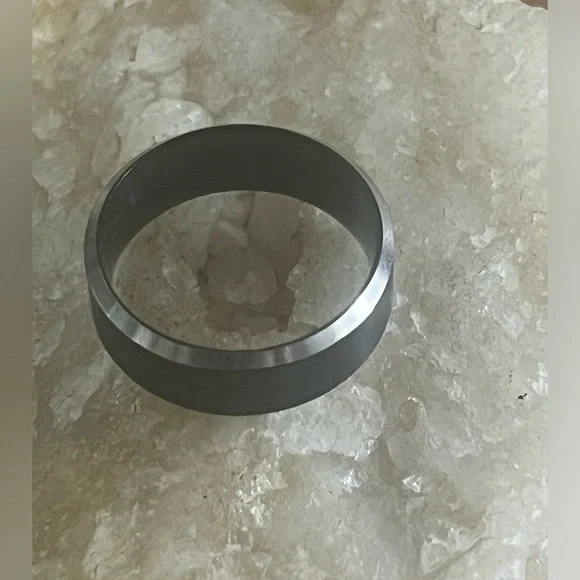 Black Tungsten Band Ring W/ Silver Edges & Brushed Finish 8mm Width Ring Size 7